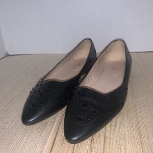 Tod's Studded Ballet Flats Womens EU 39.5 Black Leather Pointy Toe Gommini US 9
